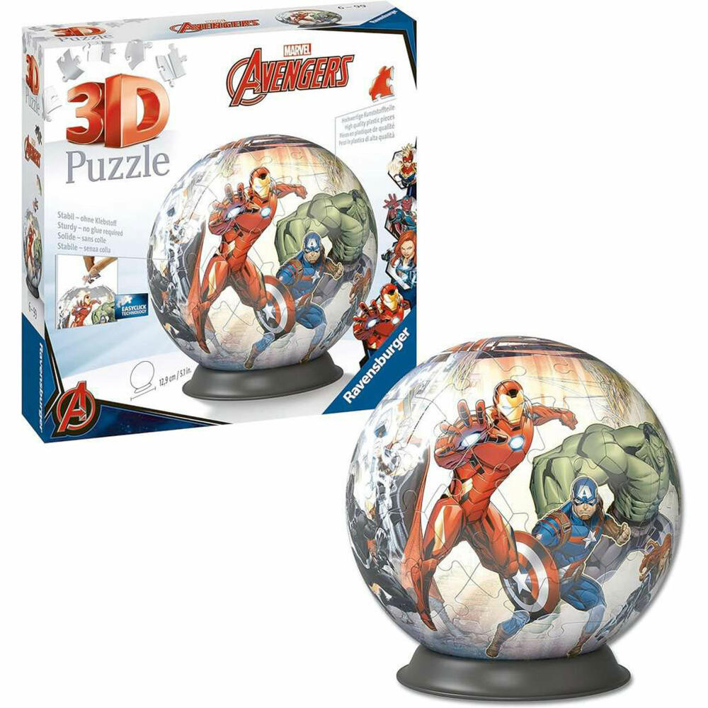 Ravensburger 3D Puzzle Ball Marvel Avengers, three-dimensional puzzle, 72 pieces, 11496