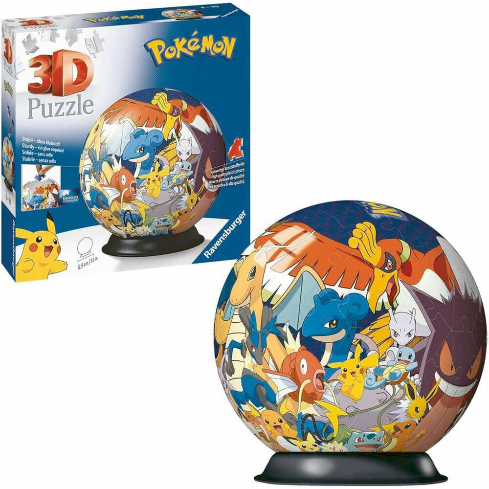 Ravensburger 3D Puzzle Ball Puzzle Ball Pokémon, three-dimensional puzzle, 72 pieces, 11785
