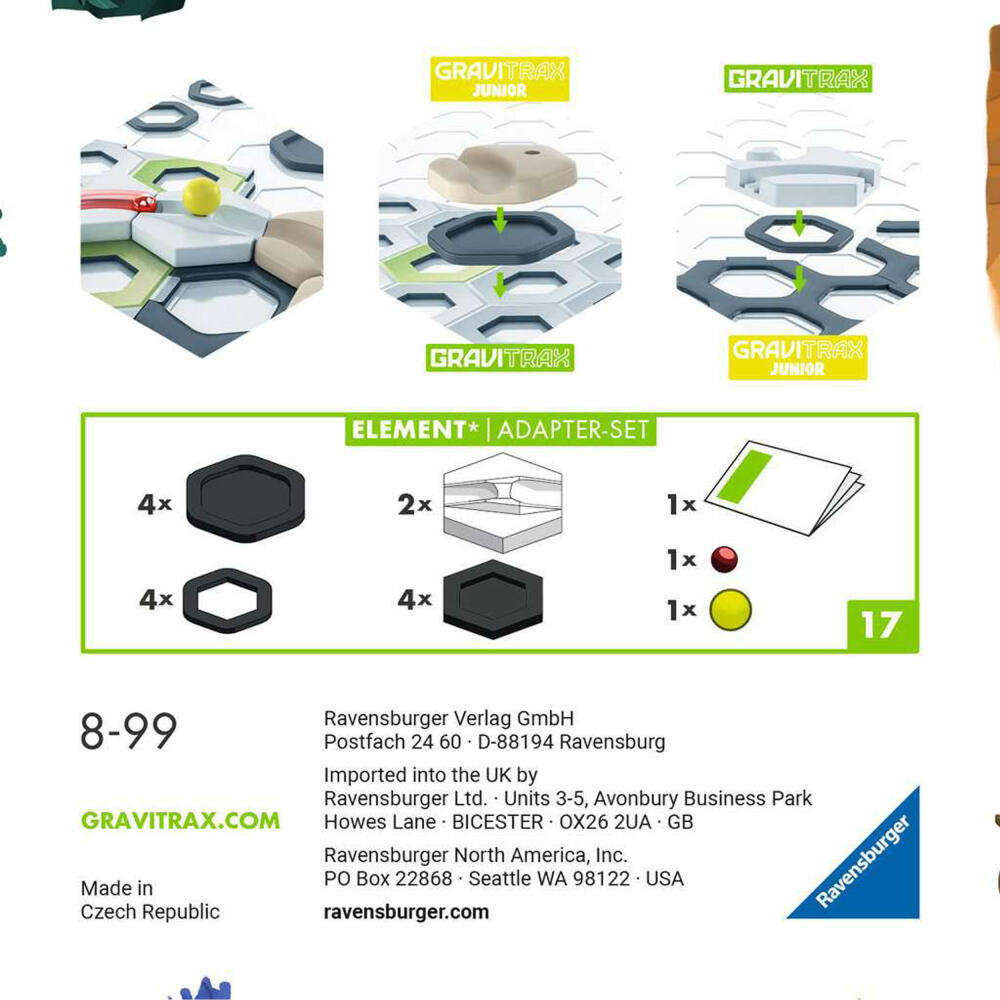 Ravensburger GraviTrax Junior Extension Adapter-Set, Erweiterung, Kugelbahnsystem, Kugelbahn, Zubehör, 27532