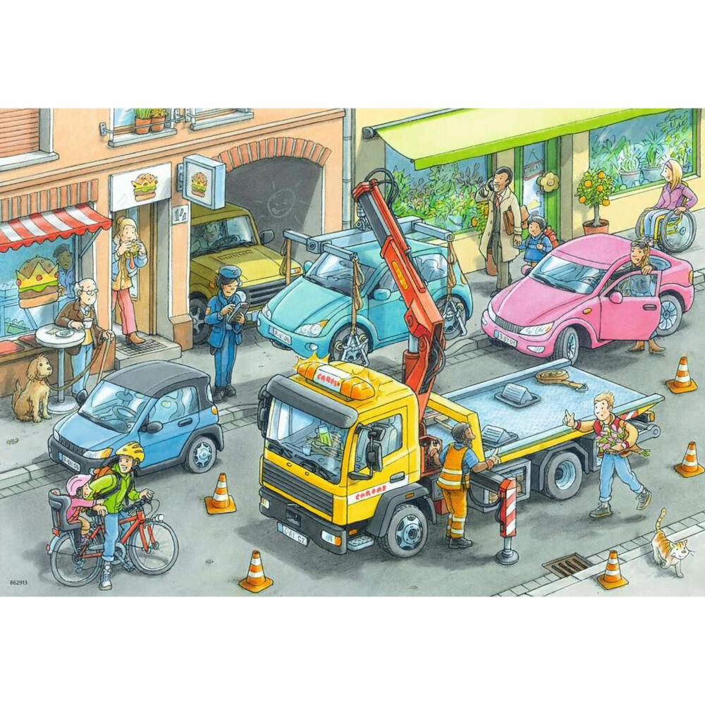 Ravensburger Kinderpuzzle Müllabfuhr und Abschleppwagen, Puzzle, 2x24 Teile, 05096