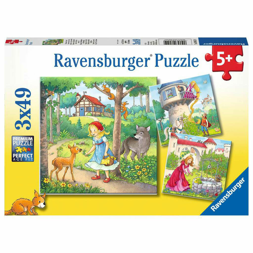Ravensburger Kinderpuzzle Rapunzel, Rotkäppchen & der Froschkönig, Puzzle, 3x49 Teile, 08051