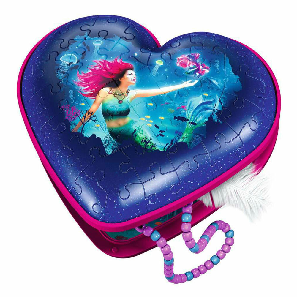 Ravensburger 3D Puzzle Heart Box - Enchanting Mermaids, three-dimensional puzzle, 54 pieces, 11249