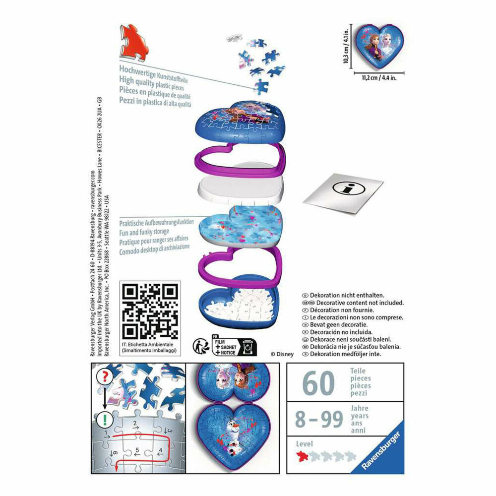 Ravensburger 3D Puzzle Heart Box - Disney Frozen 2, three-dimensional puzzle, 54 pieces, 11236