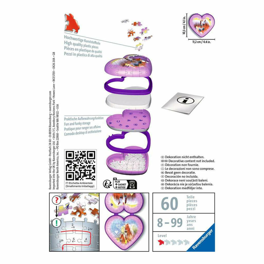 Ravensburger 3D Puzzle Heart Box - Horses, three-dimensional puzzle, 54 pieces, 11171