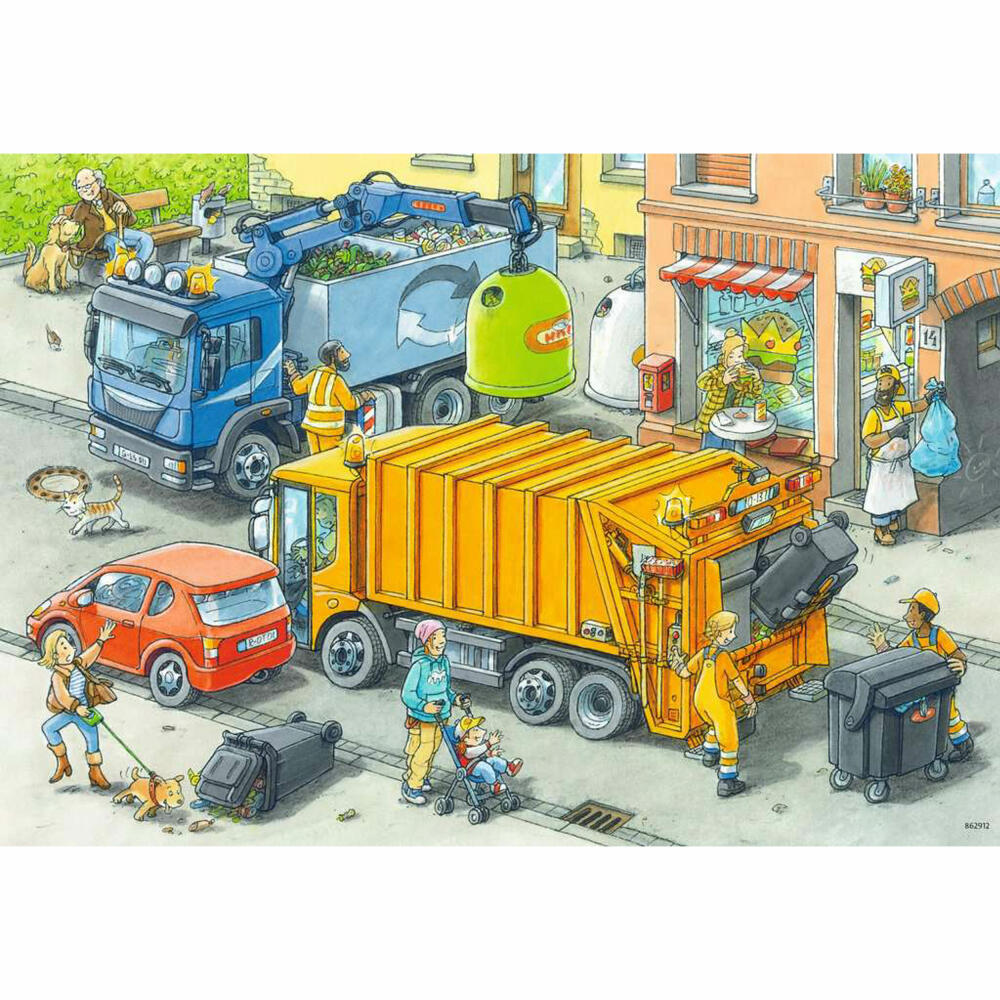 Ravensburger Kinderpuzzle Müllabfuhr und Abschleppwagen, Puzzle, 2x24 Teile, 05096