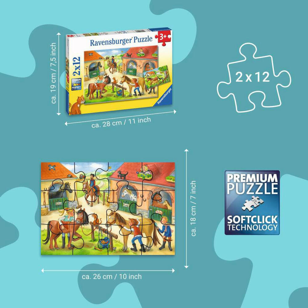 Ravensburger Kinderpuzzle Ferien auf dem Pferdehof, Puzzle, 2x12 Teile, 05178