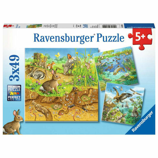 Ravensburger Kinderpuzzle Tiere in ihren Lebensräumen, Puzzle, 3x49 Teile, 08050