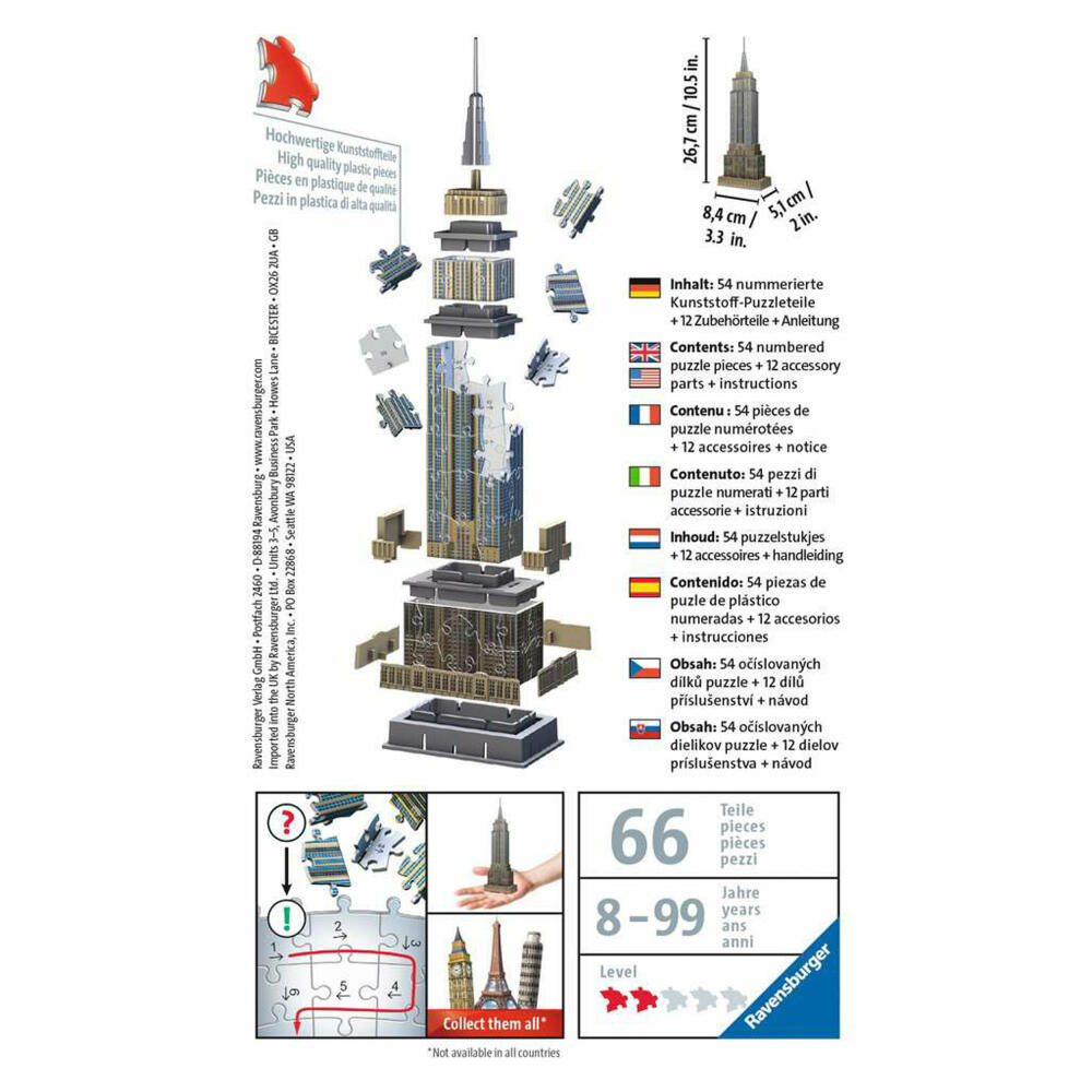 Ravensburger 3D Puzzle Mini Empire State Building, three-dimensional puzzle, 54 pieces, 11271