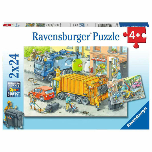 Ravensburger Kinderpuzzle Müllabfuhr und Abschleppwagen, Puzzle, 2x24 Teile, 05096