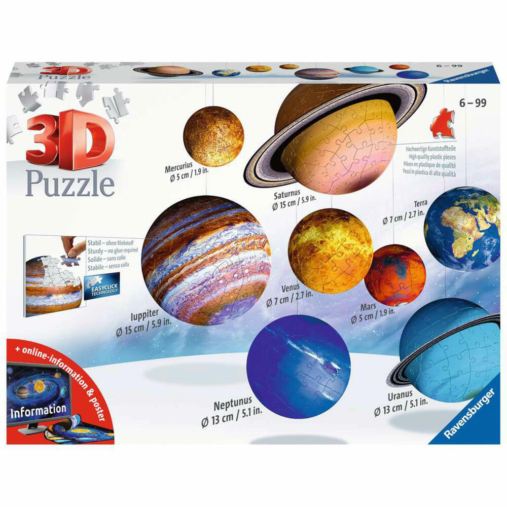 Ravensburger 3D Puzzle Ball Planetary System, three-dimensional puzzle, 540 pieces, 11668