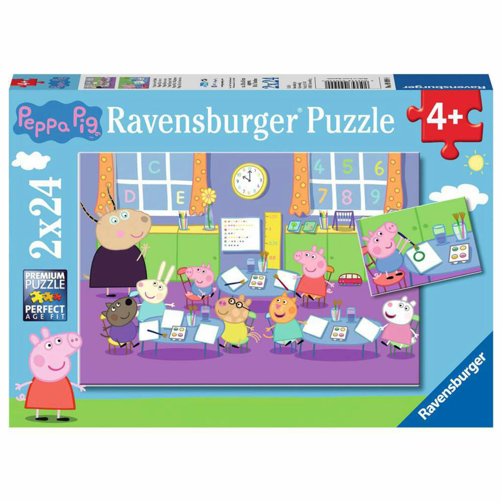Ravensburger Kinderpuzzle Peppa in der Schule, Puzzle, 2x24 Teile, 09099