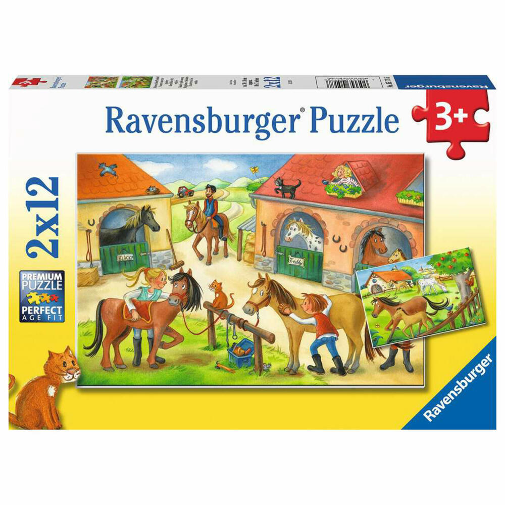 Ravensburger Kinderpuzzle Ferien auf dem Pferdehof, Puzzle, 2x12 Teile, 05178