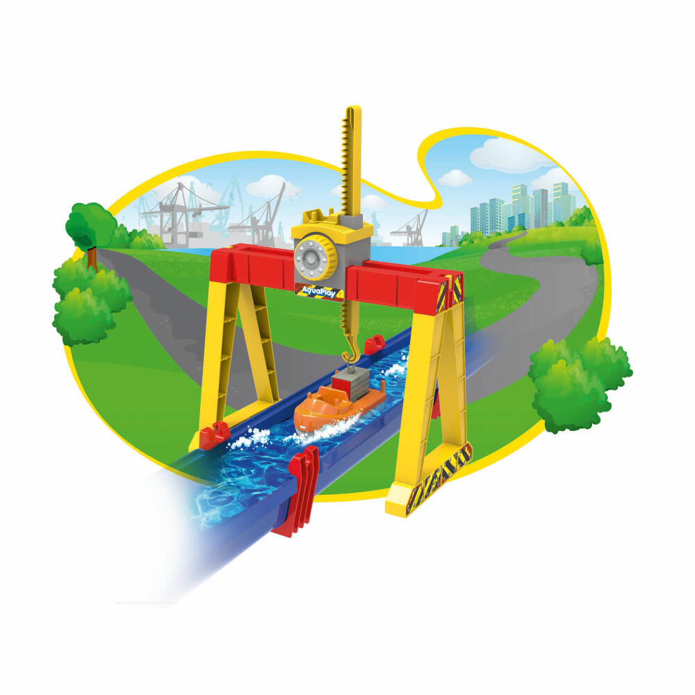 Aquaplay Container Crane Set, Gantry Crane, Loading Crane, Harbor Crane, Water Slide, Accessories, with Container Ship, 8700000124
