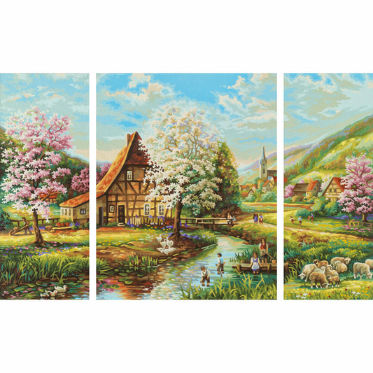 Schipper Malen nach Zahlen Ländliche Idylle, Triptychon, Dreifachbild, MNZ, Gemälde, Bild, 50 x 80 cm, 609260664
