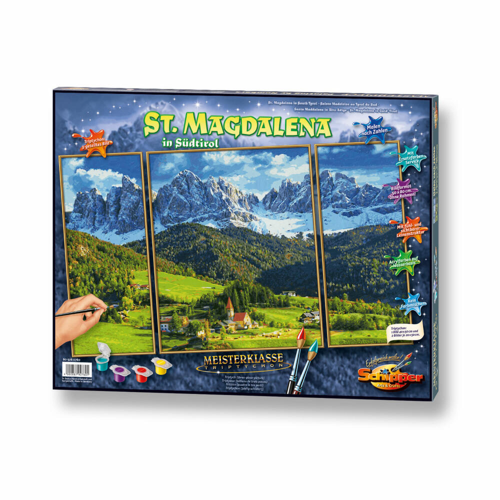 Schipper painting by numbers St. Magdalena in South Tyrol, triptych, triple picture, MNZ, painting, picture, 50 x 80 cm, 609260760