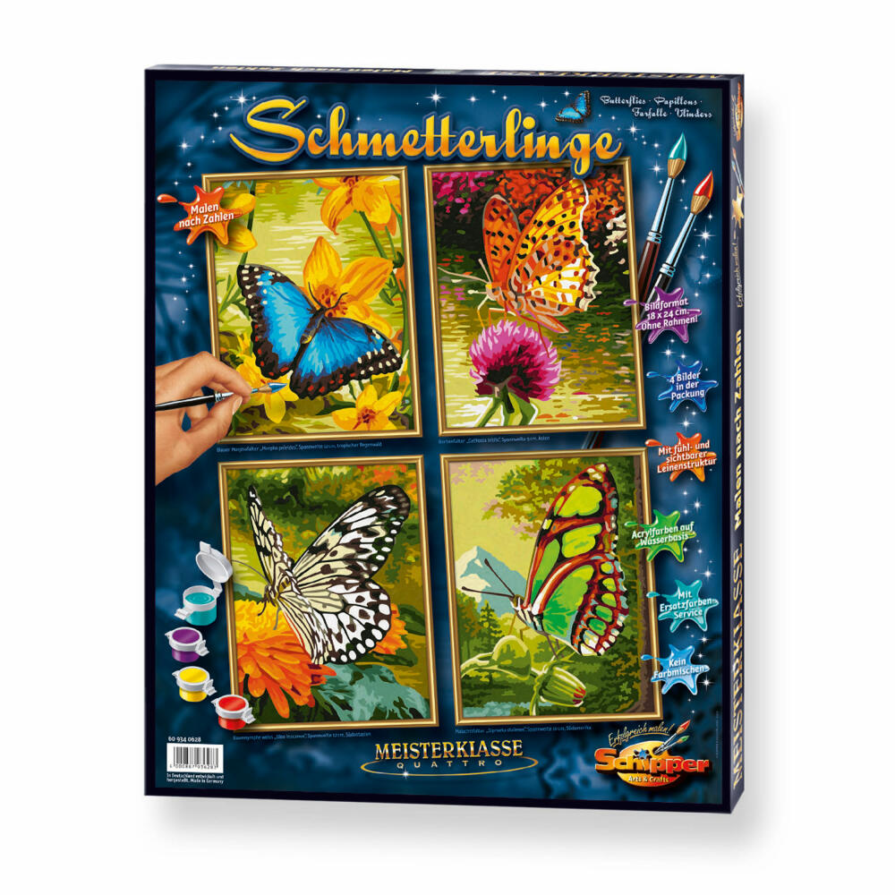Schipper Painting by Numbers Butterflies, Quattro, MNZ, Pictures, Paintings, 18 x 24 cm, 4 pieces, 609340628