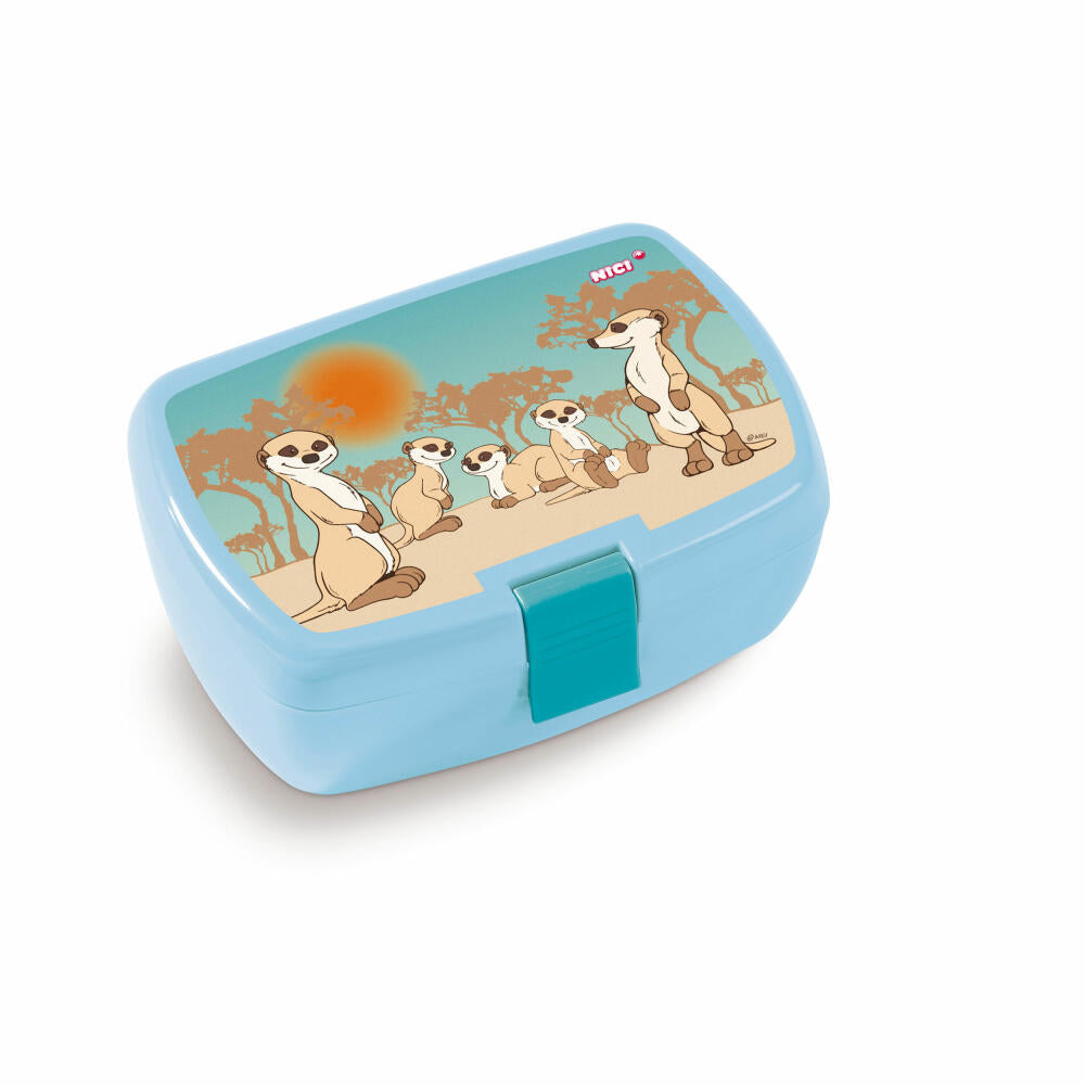 NICI Brotdose Erdmännchen Familie, Frühstücksdose, Lunchbox, 2020 Design, Kunststoff, Bunt, 18x12.5x6.5 cm, 45440