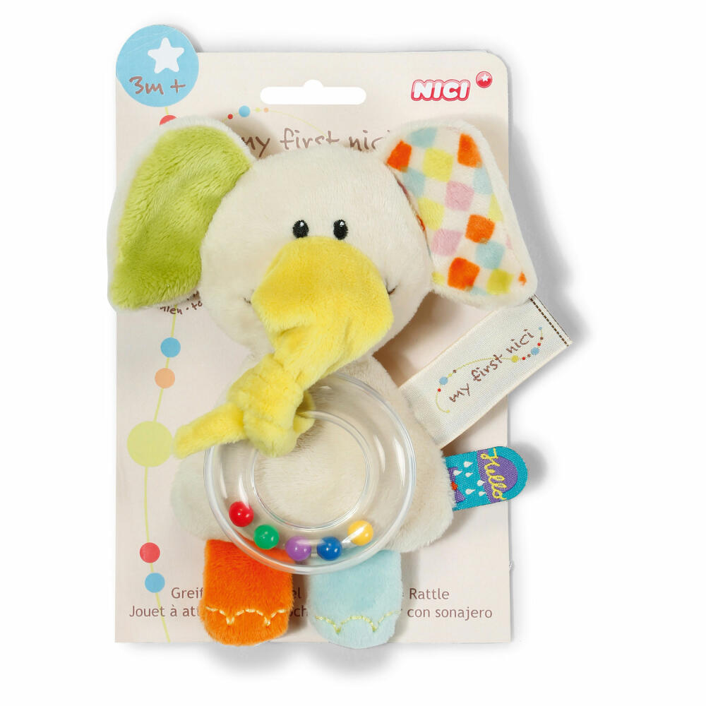 NICI Ringrassel Elefant Dundi, Rassel, Greifspielzeug, Plüsch, Polyester, Bunt, 39712