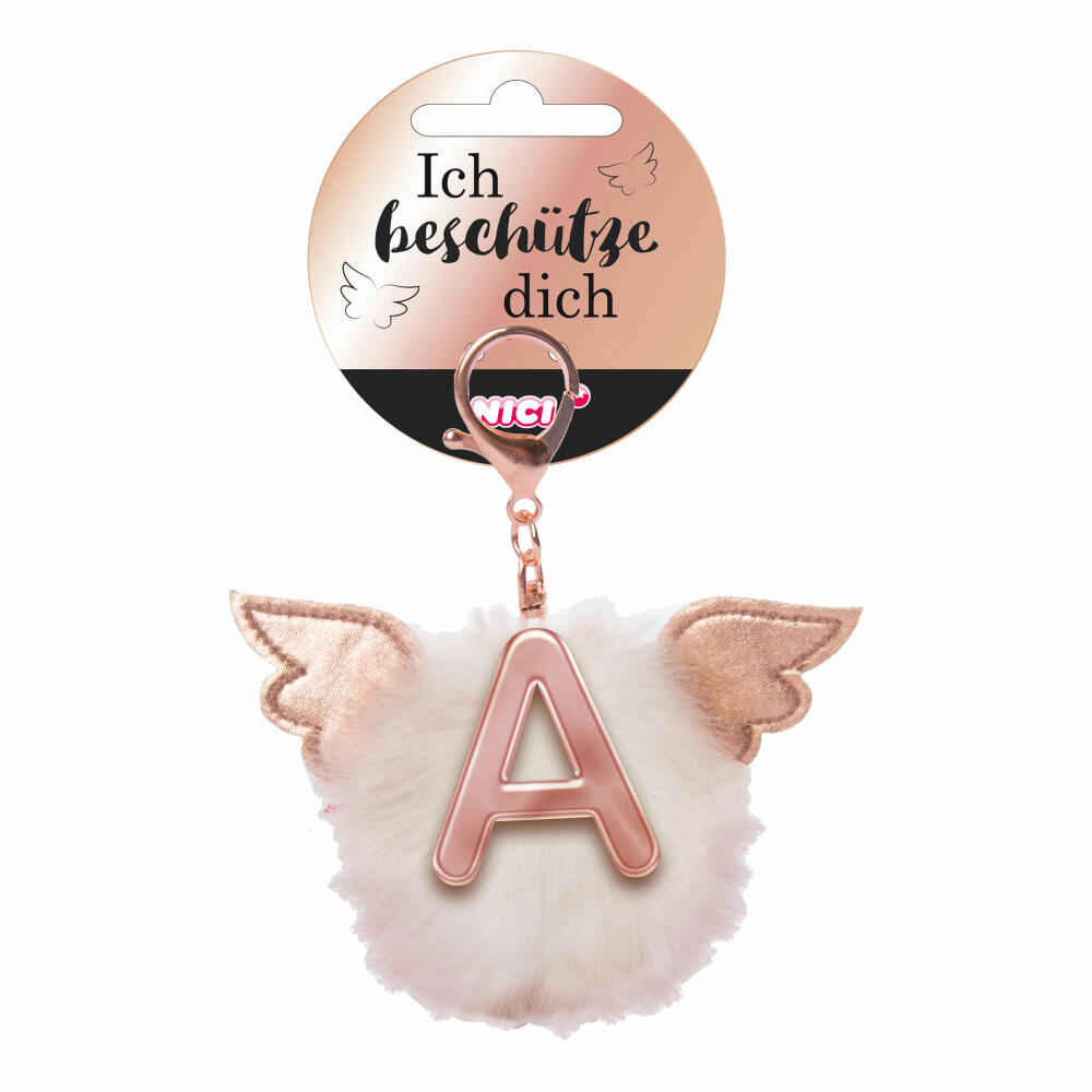 NICI Schutzengel Schutzbommel ABC-Anhänger, Buchstabe A, Taschenanhänger, Schlüsselanhänger, Bommel mit Flügeln, Plüsch, 46970