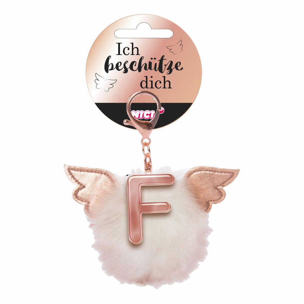 NICI Schutzengel Schutzbommel ABC-Anhänger, Buchstabe F, Taschenanhänger, Schlüsselanhänger, Bommel mit Flügeln, Plüsch, 46975