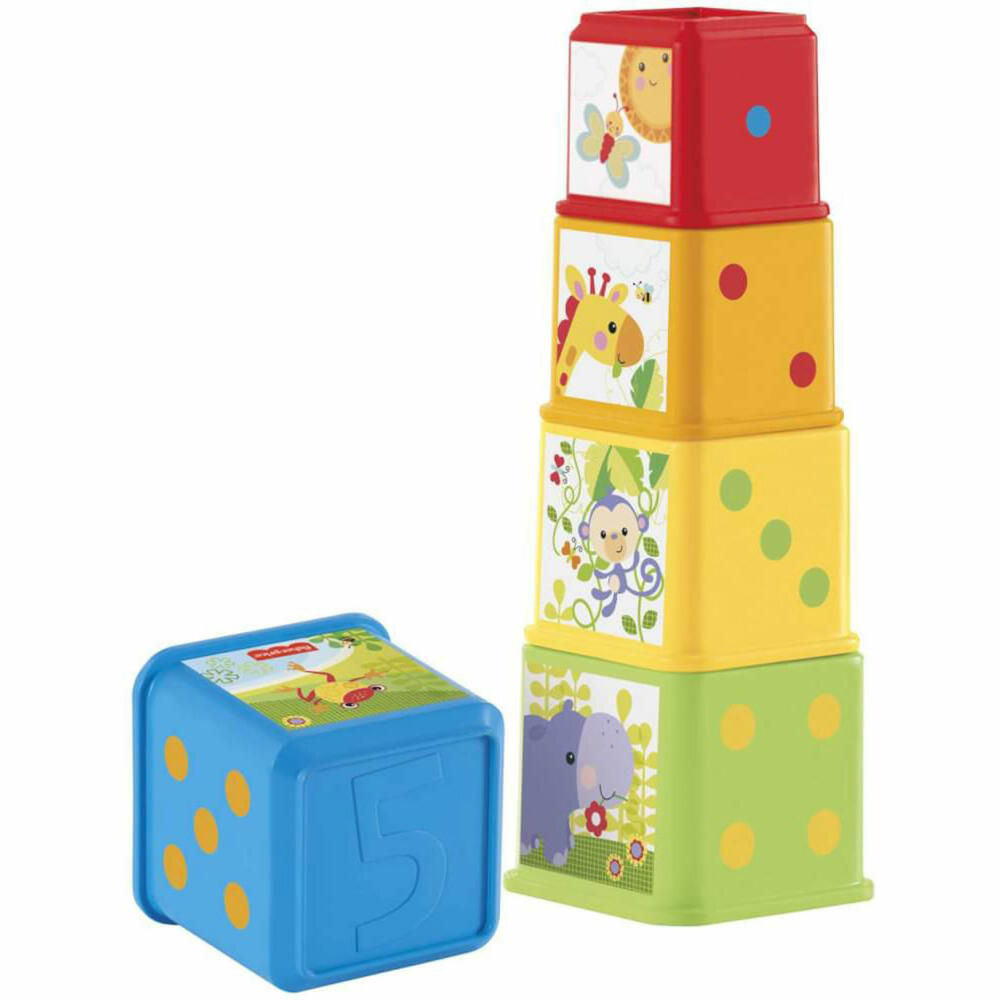 Mattel Fisher Price Colorful Stacking Cubes, Stacking Toy, Motor Skills Toy, from 6 Months, CDC52