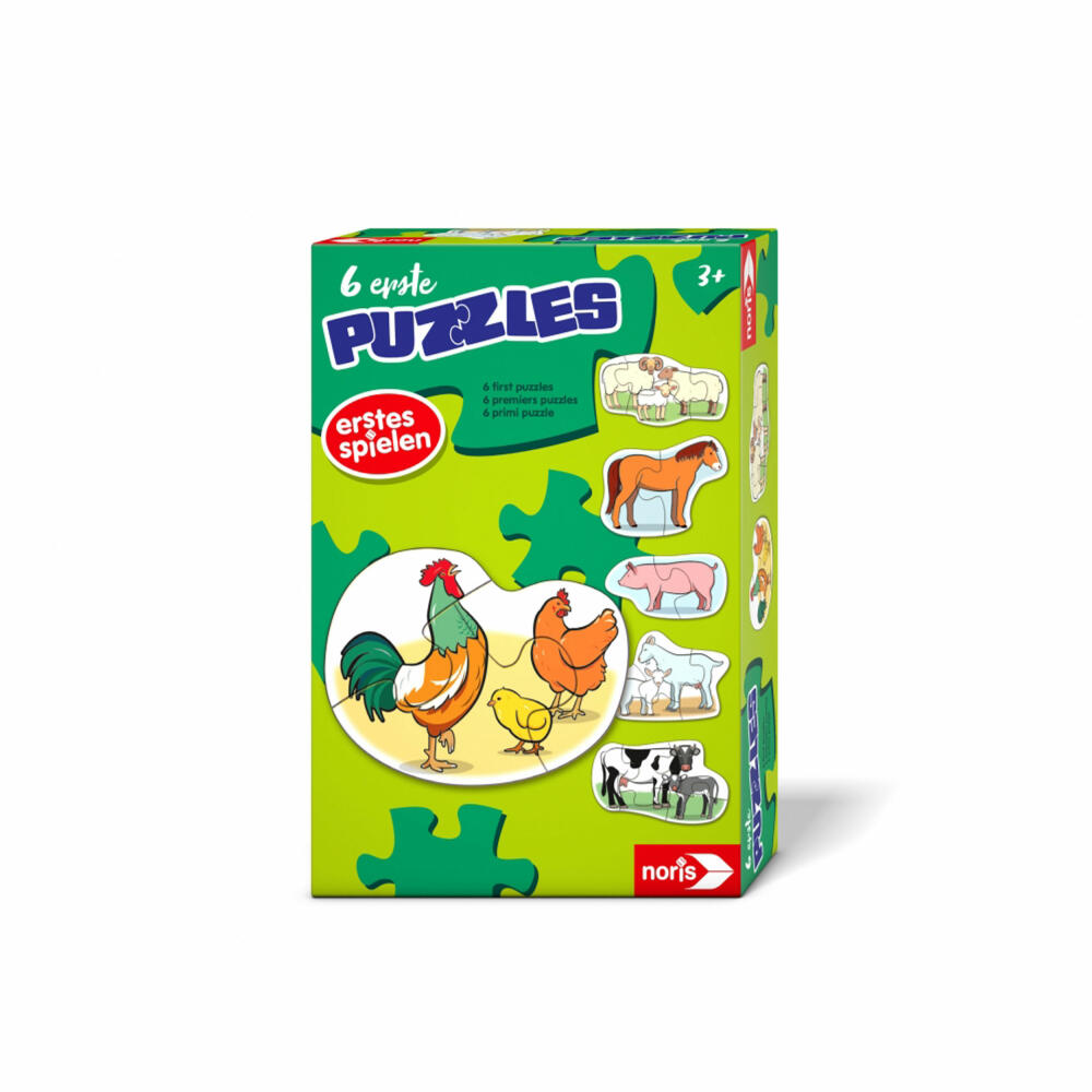 Noris 6 erste Puzzles - Bauernhoftiere, Kinderpuzzle, Kinder Puzzle, Legespiel, ab 3 Jahren, 606012166