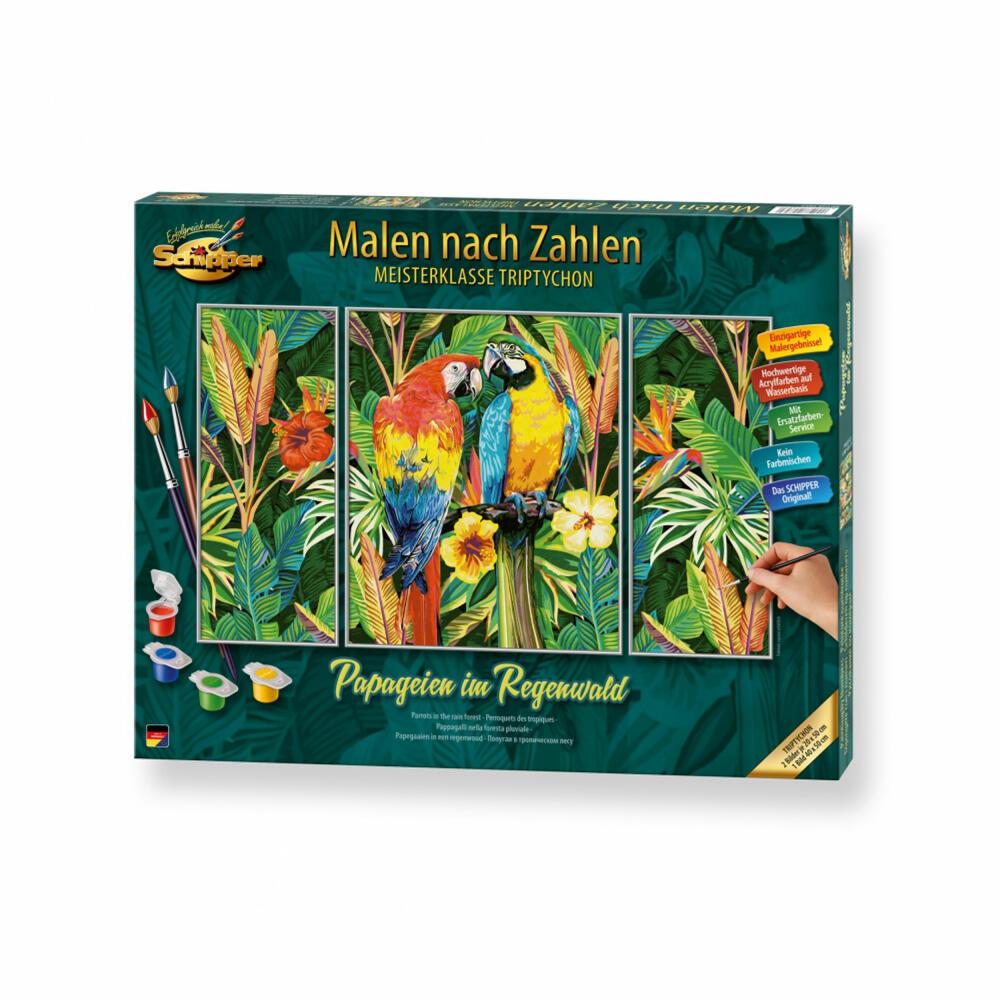 Schipper Malen nach Zahlen Papageien im Regenwald, Meisterklasse Triptychon, Malvorlage, Wandbild, 609260853