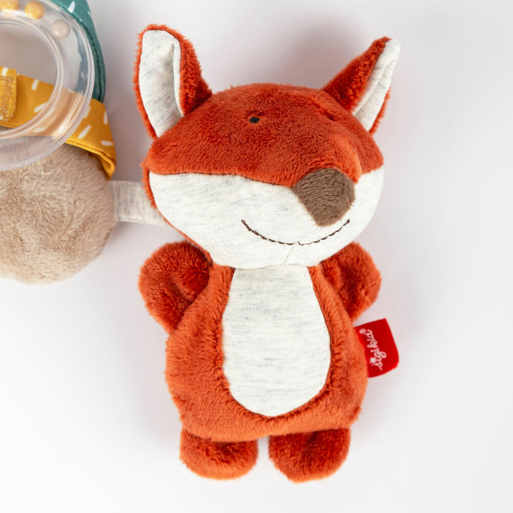 sigikid PlayQ Anhänger Fuchs Yellow, Rassel, Babyspielzeug, Baby Spielzeug, für Babyschale, Kinderwagen, Polyester, Rot, 43169