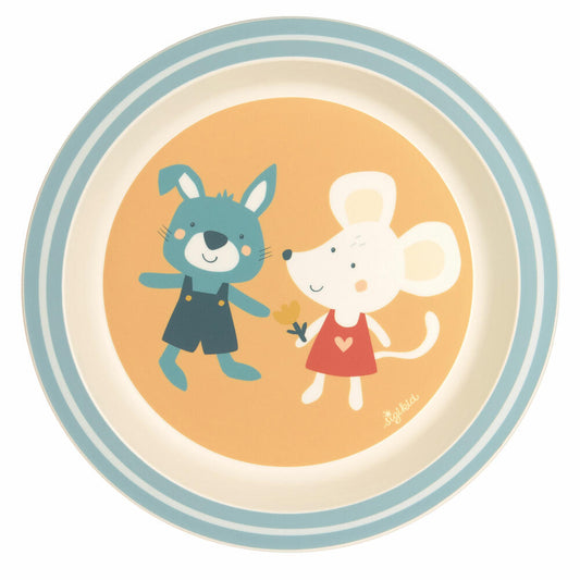 sigikid 4 Friends Plate Rabbit and Mouse Yellow, Children's Plate, Dinner Plate, Children's Tableware, rPET, Yellow, Ø 21.5 cm, 25357