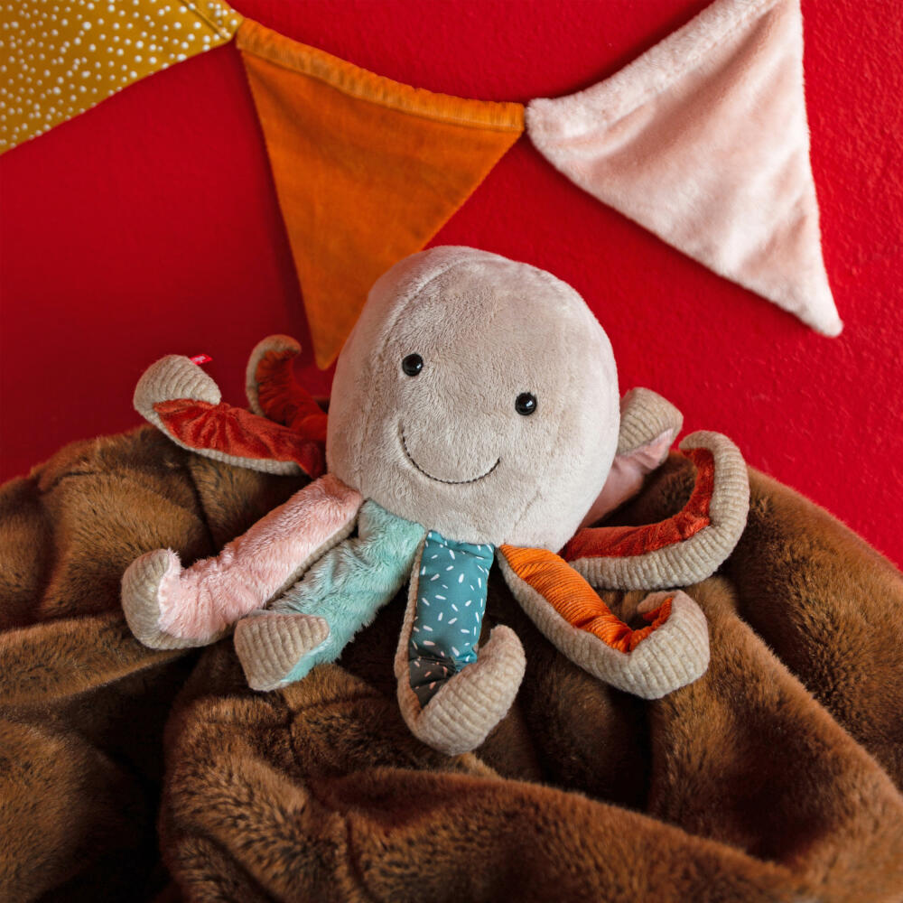 sigikid Patchwork Sweety Krake Yellow, Kuscheltier, Plüschtier, Schmusetier, Polyester, 26 cm, 43232