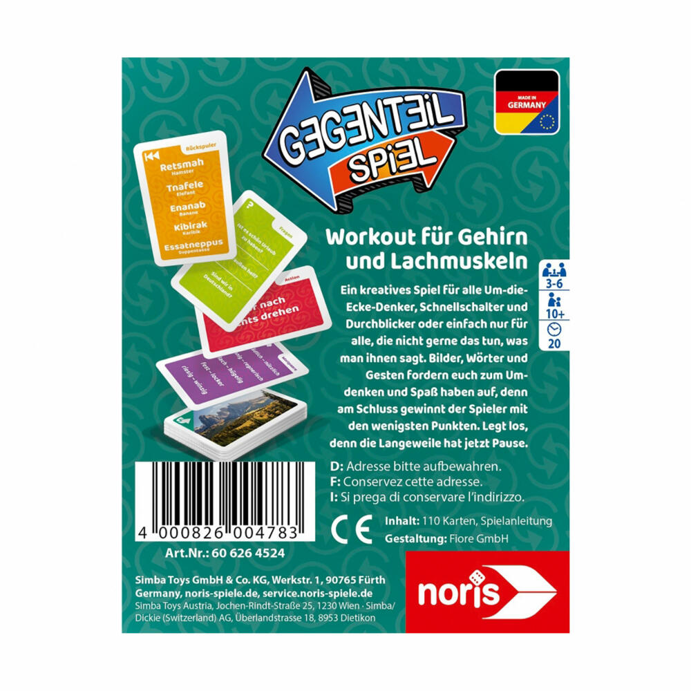 Noris Gegenteil-Spiel, Kartenspiel, Familienspiel, Gesellschaftsspiel, ab 10 Jahren, 606264524