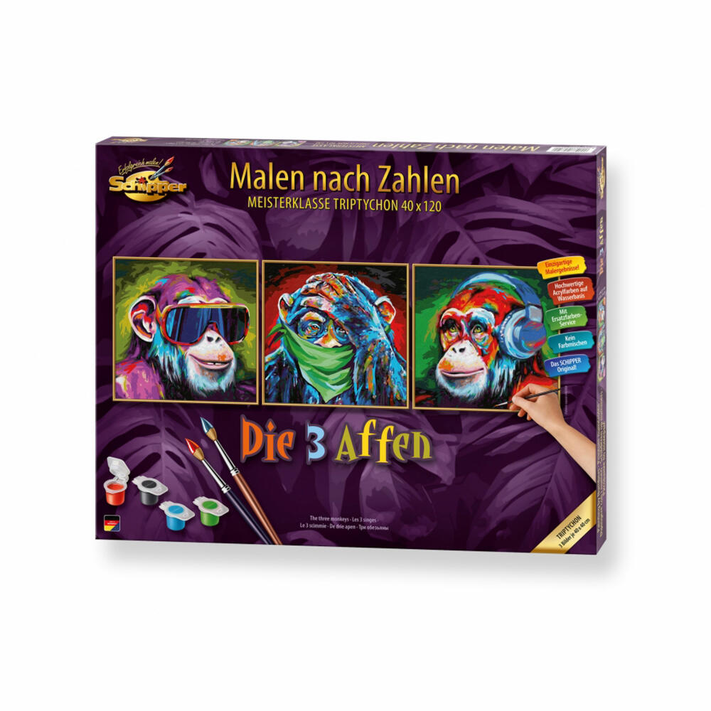 Schipper Painting by Numbers The 3 Monkeys, Master Class Triptych, Coloring Page, Mural, 609470859
