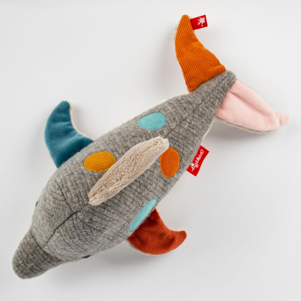 sigikid Patchwork Sweety Delfin Yellow, Kuscheltier, Plüschtier, Schmusetier, Polyester, 33 cm, 43221
