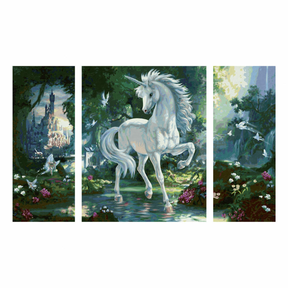 Schipper Malen nach Zahlen Einhorn im Zauberwald, Meisterklasse Triptychon, Malvorlage, Wandbild, 609260866