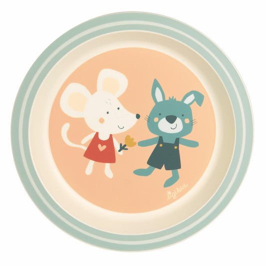 sigikid 4 Friends Plate Mouse and Rabbit Yellow, Children's Plate, Dinner Plate, Children's Tableware, rPET, Ø 21.5 cm, 25351