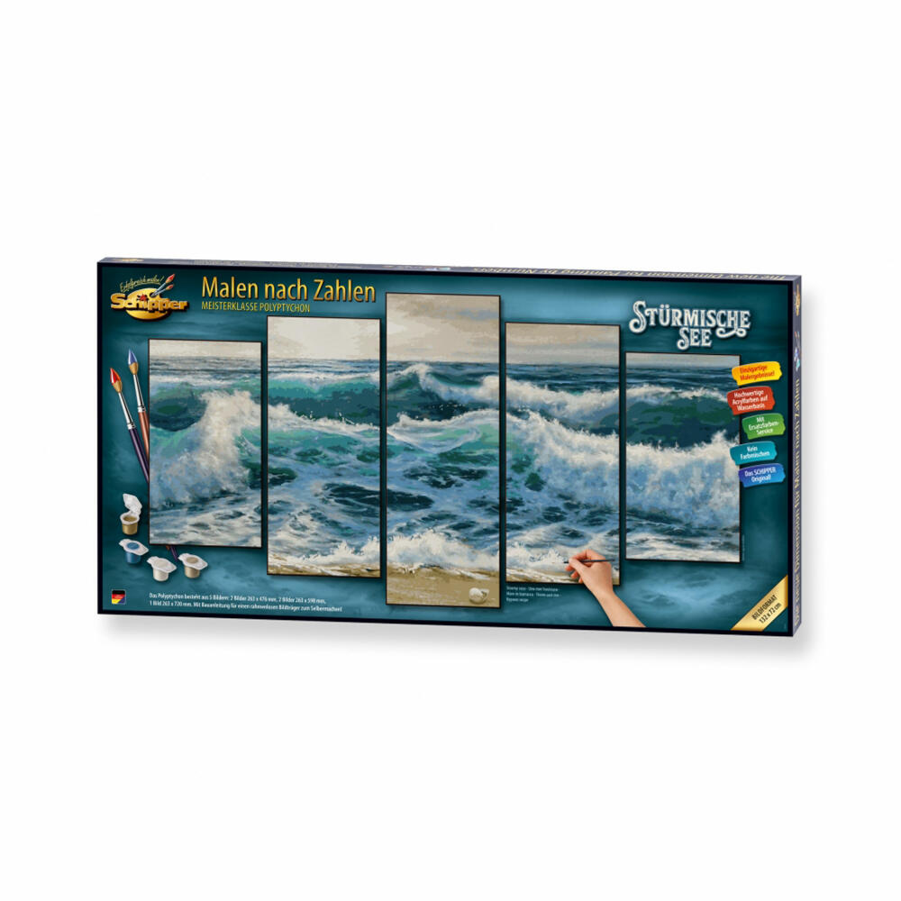 Schipper Painting by Numbers Stormy Sea, Master Class Polyptych, Painting Template, Wall Picture, 132 x 72 cm, 609450865