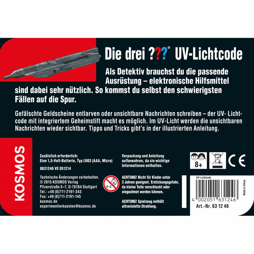 KOSMOS Detectives The Three ??? UV light code, with removable UV lamp, detective game, detective game, from 8 years, 631246