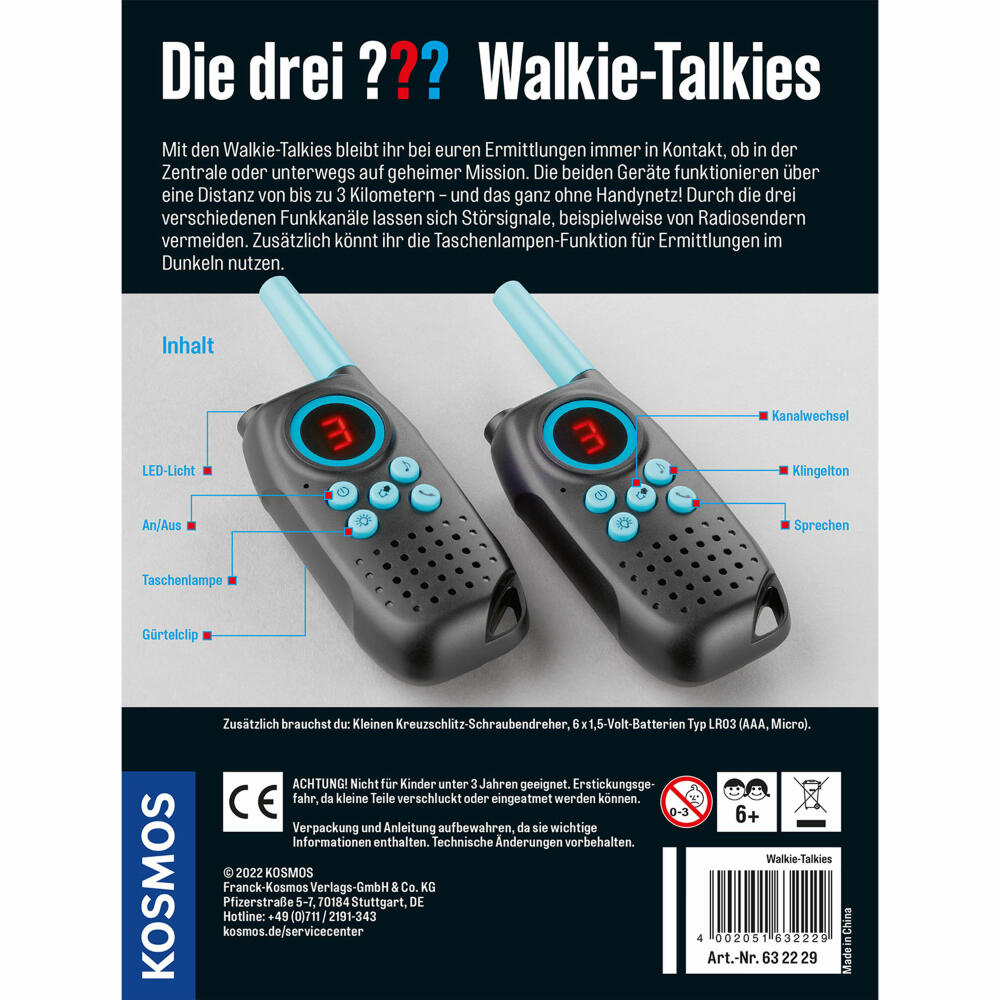 KOSMOS The Three ??? Walkie-Talkies, Radios, Radio, Detective Equipment, Toys, Children, 3 km Range, 632229