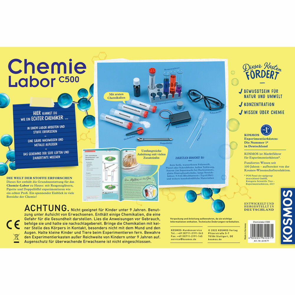 KOSMOS Chemistry Laboratory C500, Starter Set, Experiment Kit, Chemistry Laboratory, Research Set, from 9 years, 645571