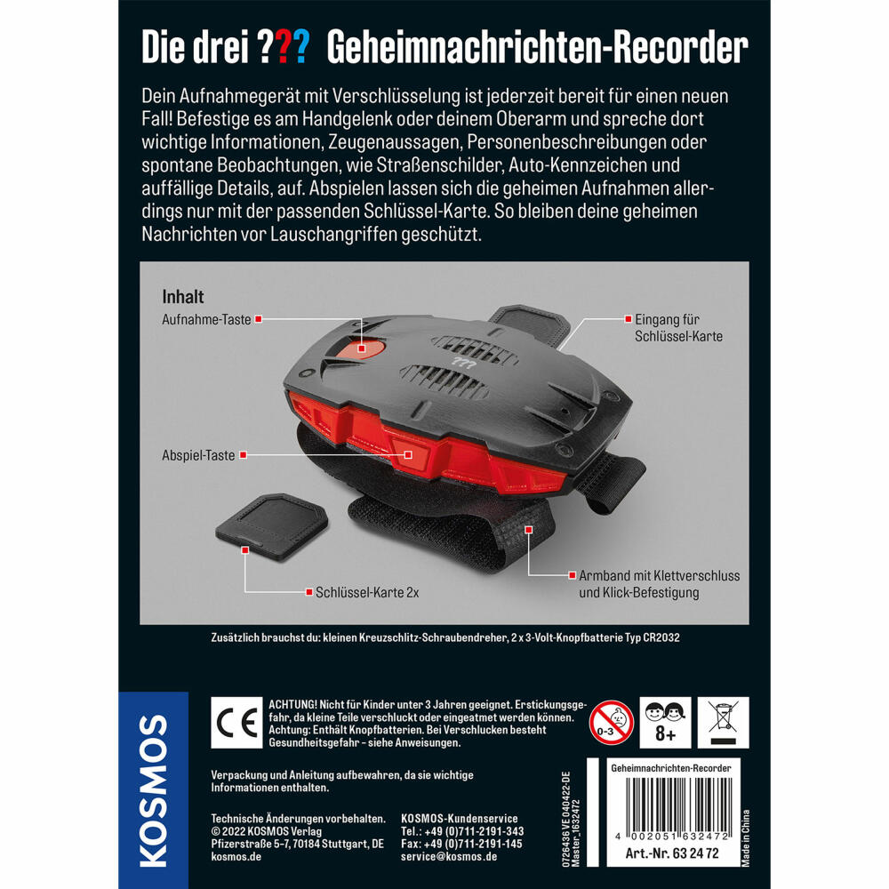 KOSMOS The Three ??? Secret Message Recorder, Detective Gadget, Detective Equipment, Recording Device, Toy, Children, 632472