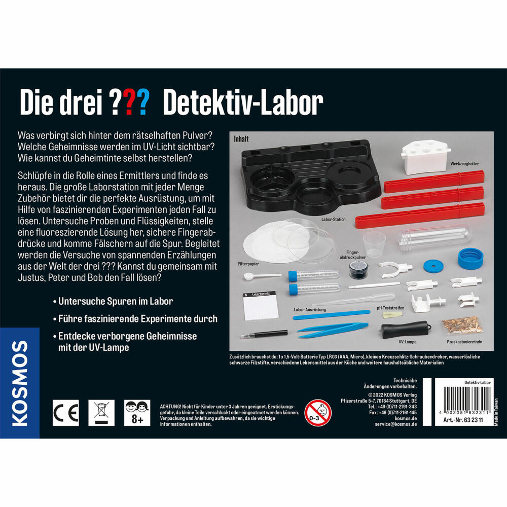 KOSMOS Die drei ??? Detektiv-Labor, Experimentierkasten, Detektiv Spiel, Labor, Kinderspiel, ab 8 Jahren, 632311
