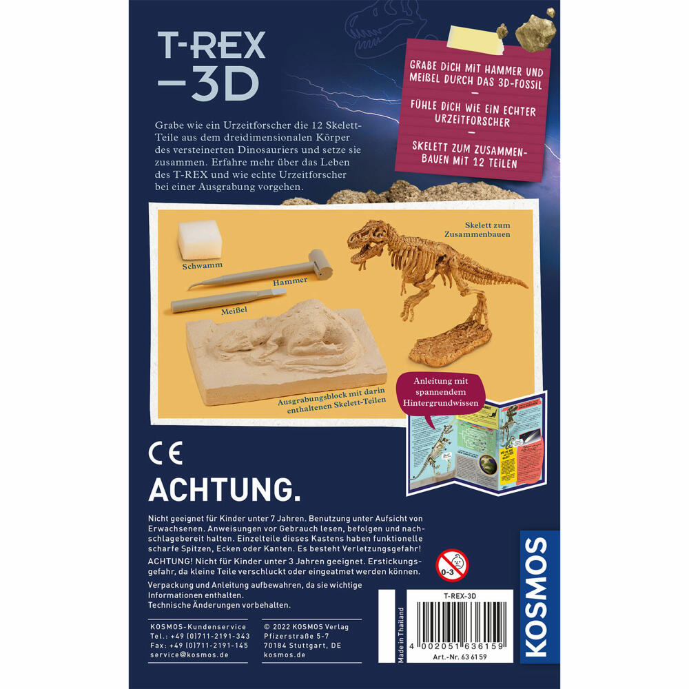 KOSMOS T-Rex 3D, Skelett zum Ausgraben, Experimentierkasten, Ausgrabungs-Set, ab 7 Jahren, 636159