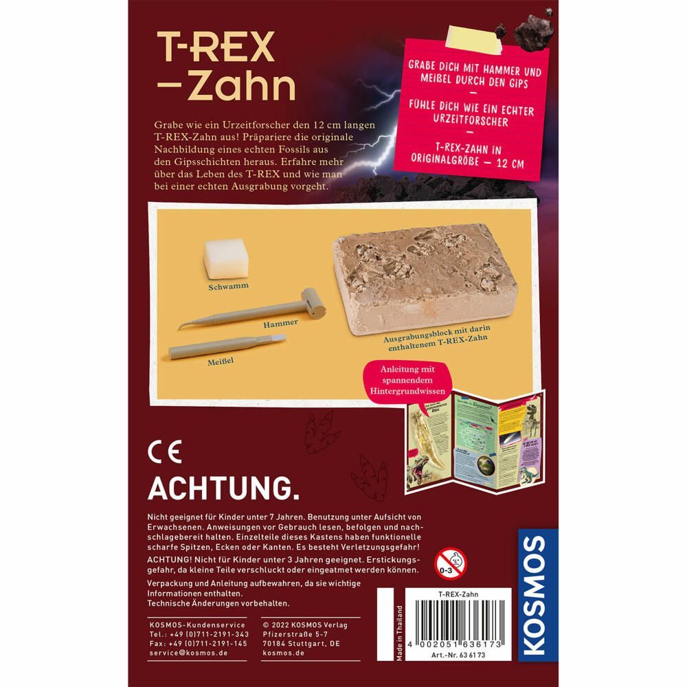KOSMOS T-Rex Zahn, zum Ausgraben, Experimentierkasten, Ausgrabungs-Set, ab 7 Jahren, 636173