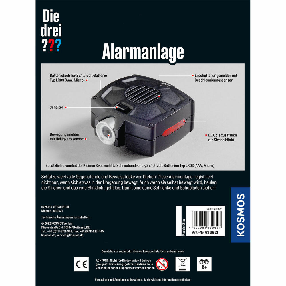 KOSMOS The Three ??? Alarm system, motion detector, door alarm, vibration detector, from 8 years, 630621