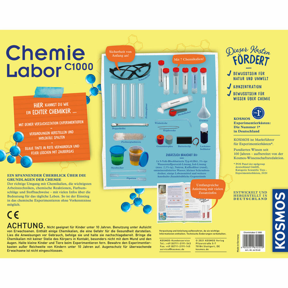 KOSMOS Experimentierkasten Chemielabor C 1000 X, Laborausstattung, Experimente, ab 10 Jahren, 645540