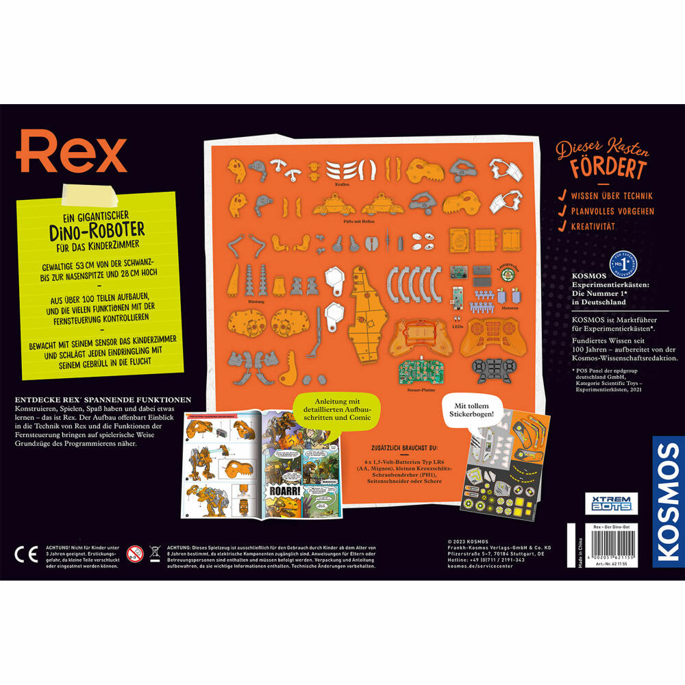 KOSMOS Rex - The Dino Bot, Robot, Construction Kit, Experiments, with Remote Control, 621155