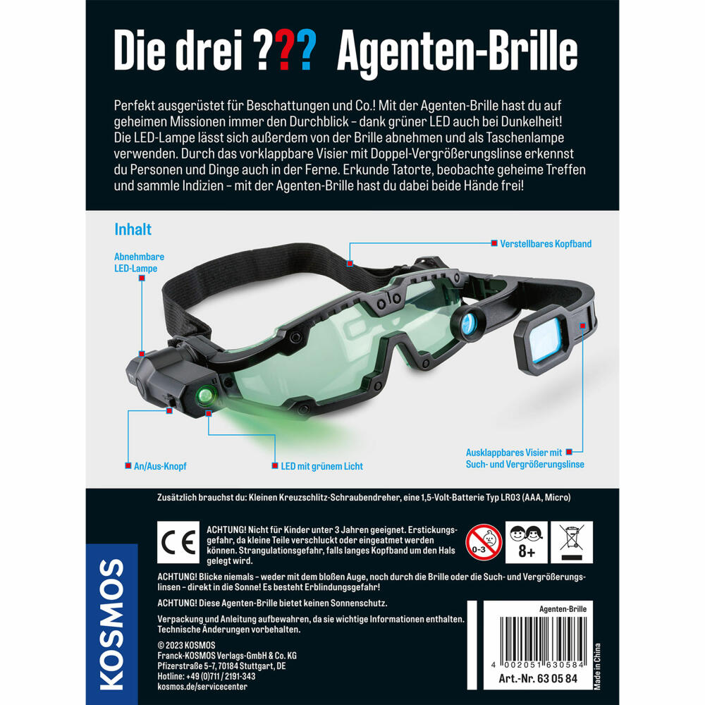 KOSMOS The Three Investigators Agent Glasses, Detective Equipment, Agent Glasses, Toys, Children, 630584
