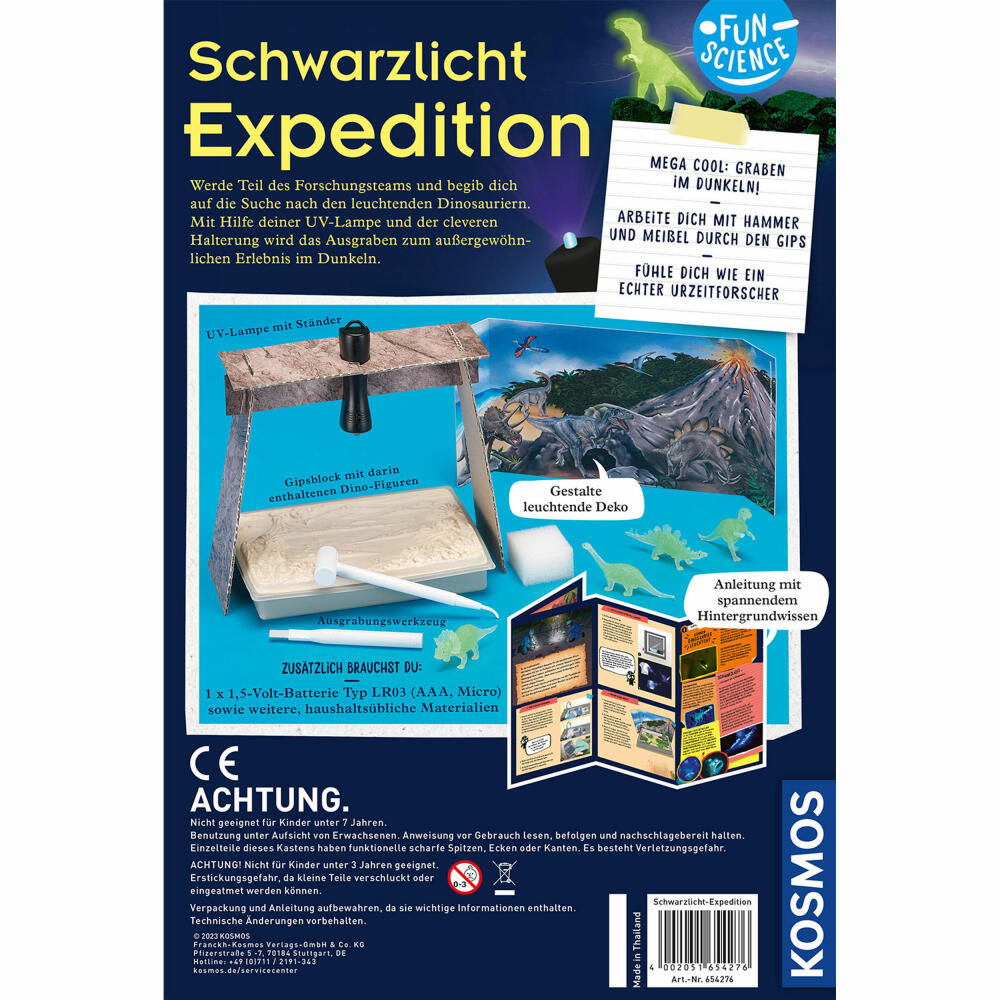 KOSMOS Fun Science Schwarzlicht-Expedition, Ausgrabung, Ausgrabungsblock, Dino, Experimentierkasten, 654276