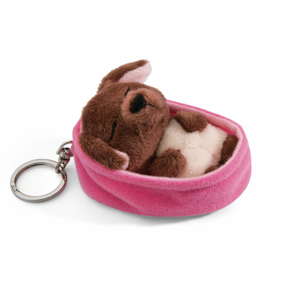 NICI Sleeping Pets Hund Schlüsselanhänger, Schlüssel Anhänger, Glücksbringer, Braun, 8 cm, 48832