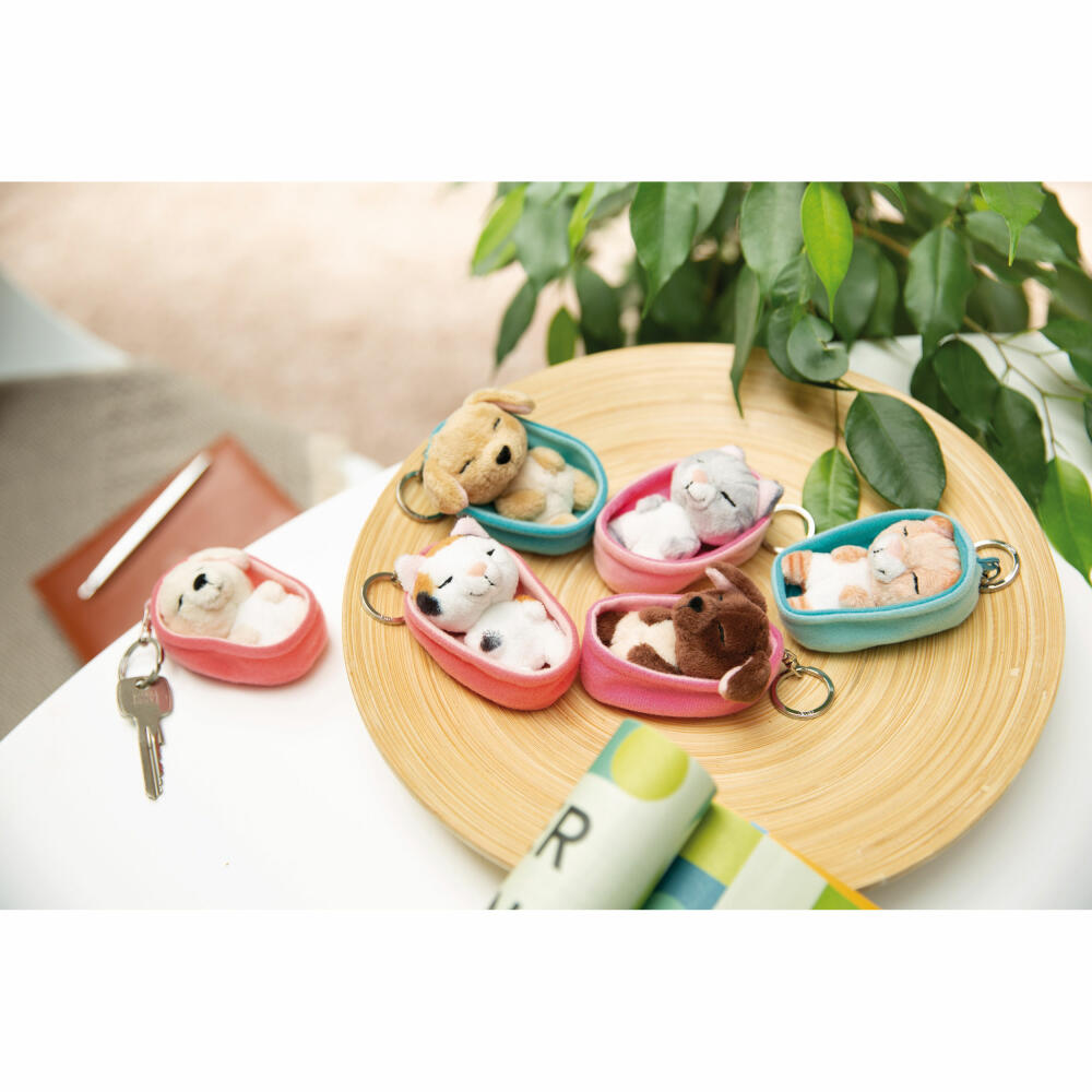 NICI Sleeping Pets Hund Schlüsselanhänger, Schlüssel Anhänger, Glücksbringer, Braun, 8 cm, 48832